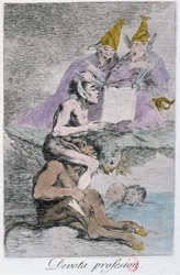 Det fromma yrket, tavla 70 i "Los caprichos", slutet av 1700-talet (kolorerad etsning) (se även 81689)